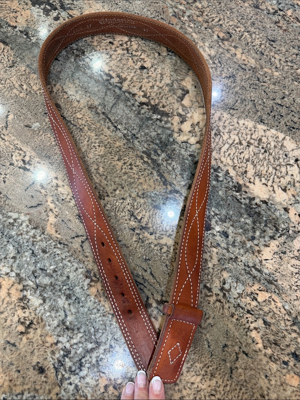 Brown Leather Men’s Adjustable Belt Strap with Contrast Stitching